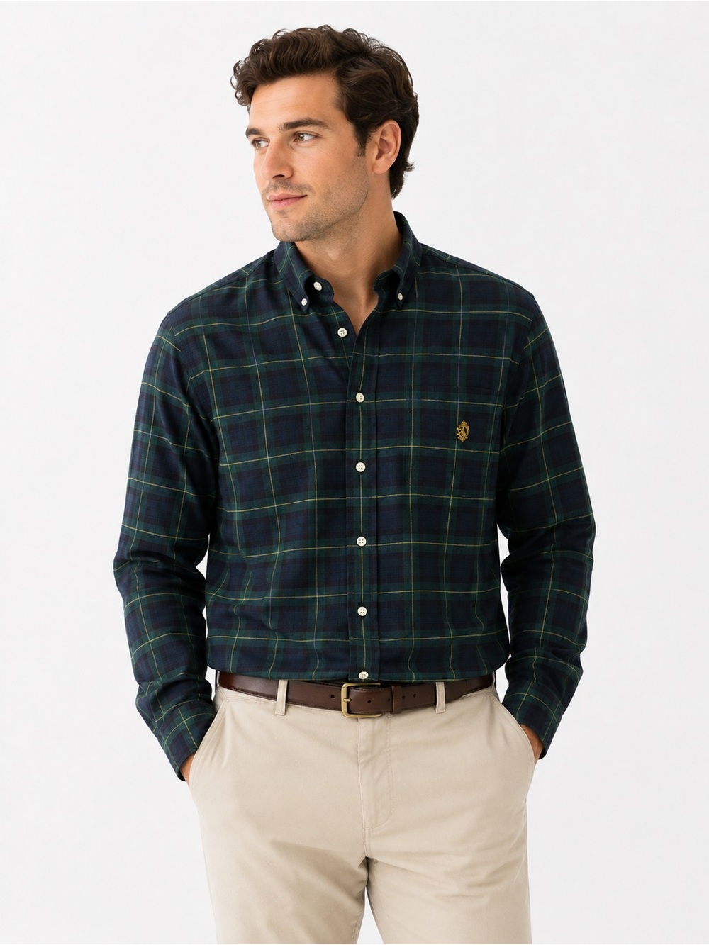 Ralph Lauren Navy and Green Plaid Button-Down Shirt